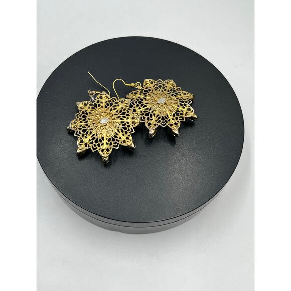 Kenneth Jay Lane Designer Signed Reworked Black Antique Filgree Drop Earrings - Picture 9 of 9